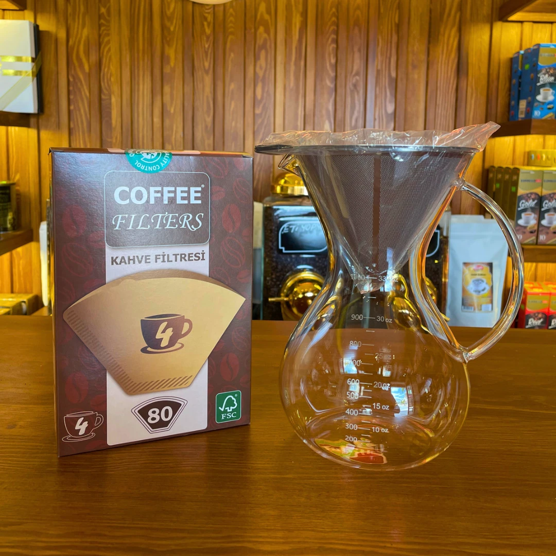 Cam, Paslanmaz Çelik Kahve Demliği ve Kahve Filtresi