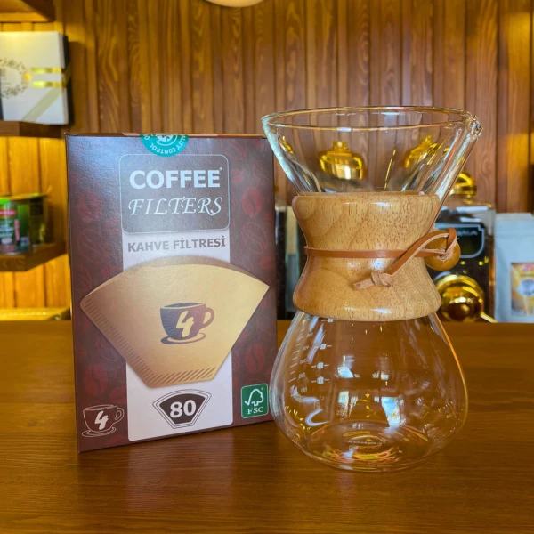 Kahve Filtresi ve Chemex Ahşap Boyunlu Kahve Sürahisi
